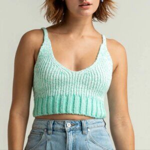 Free People Women's Here All Day Brami Cropped Teal Knit Tank top Size Medium